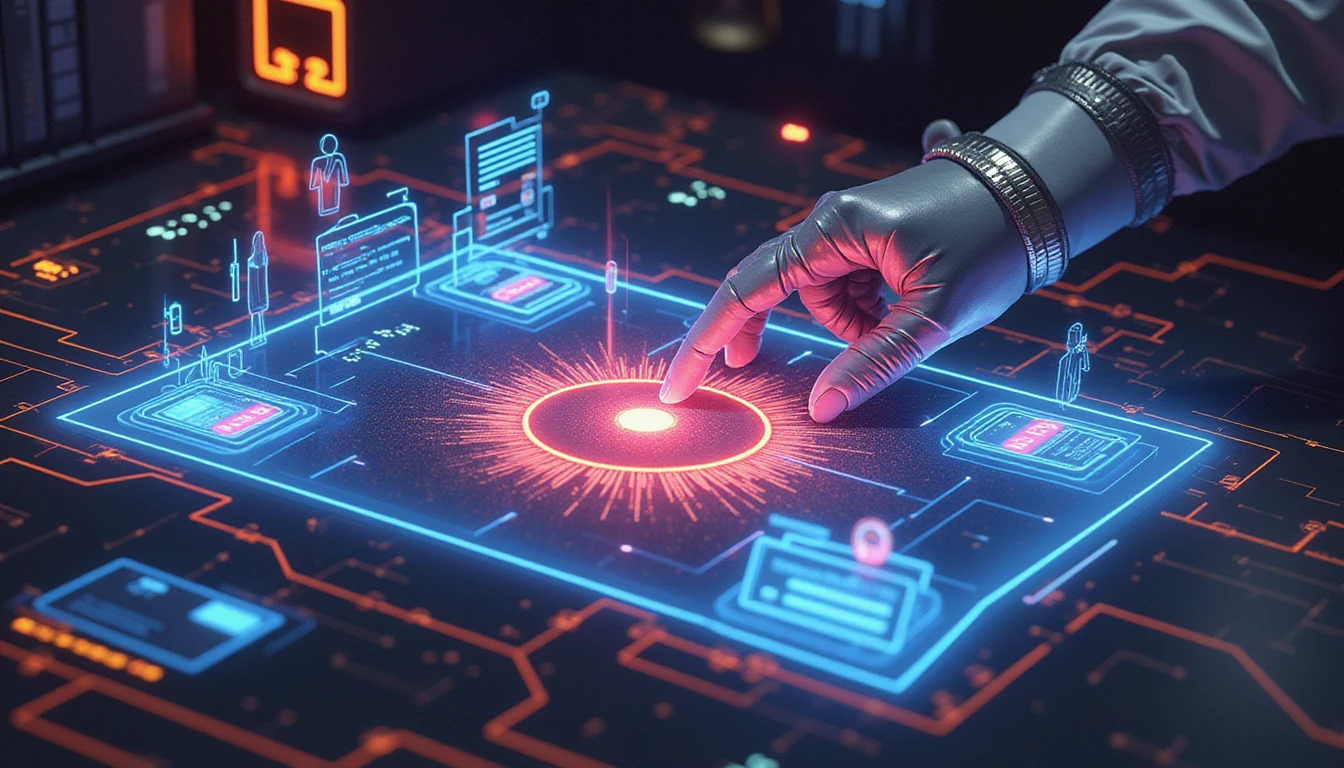 Futuristic AI interface scans digital insurance claims using VAARHAFT Fraud Scanner, glowing with biometric and data verification nodes