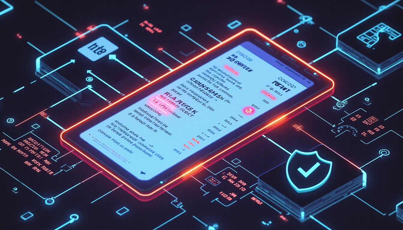 Futuristic AI system analyzing digital receipts for fraud with neural networks, metadata, and glowing cybersecurity elements