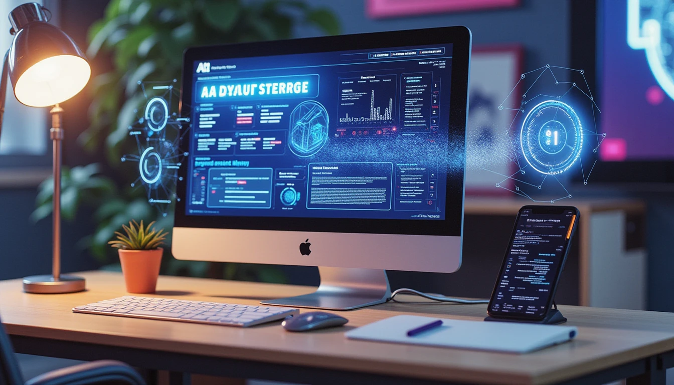AI-powered fraud detection dashboard highlights fake invoices in real-time within a futuristic insurance office setting