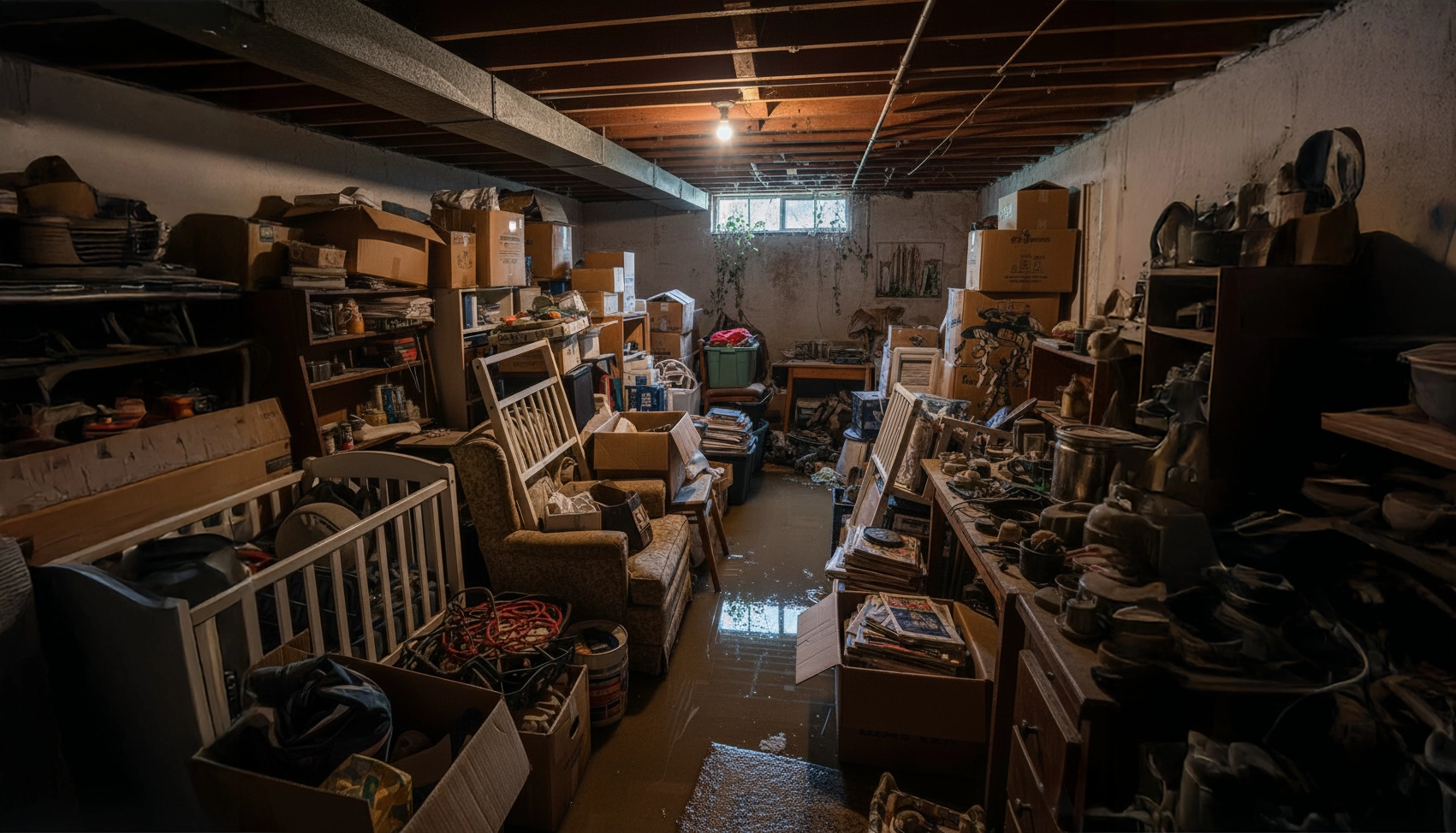 Deepfake of a flooded basement.