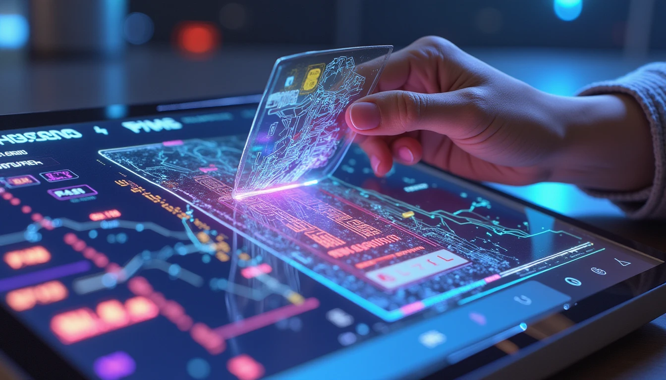 Nahaufnahme der digitalen ID-Überprüfung mit biometrischem Scan, holographischen Daten und KI-gestützter Sicherheit in einem futuristischen Interface