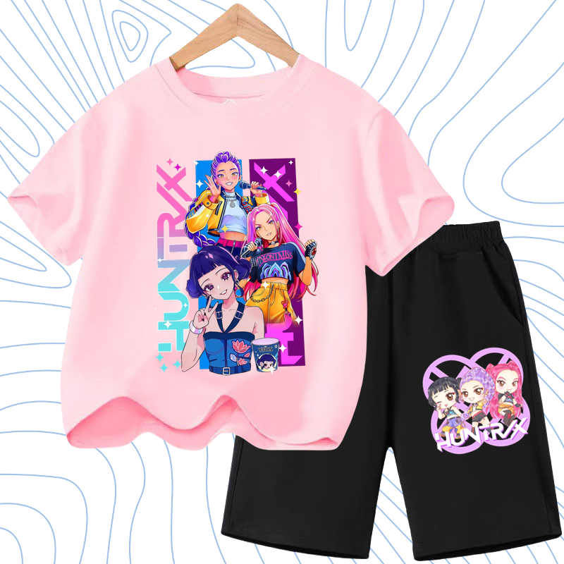 Thumbnail: Summer Girls Casual T Shirt Sets K POP Cartoon Printed Kids Fashion Outfits Teen