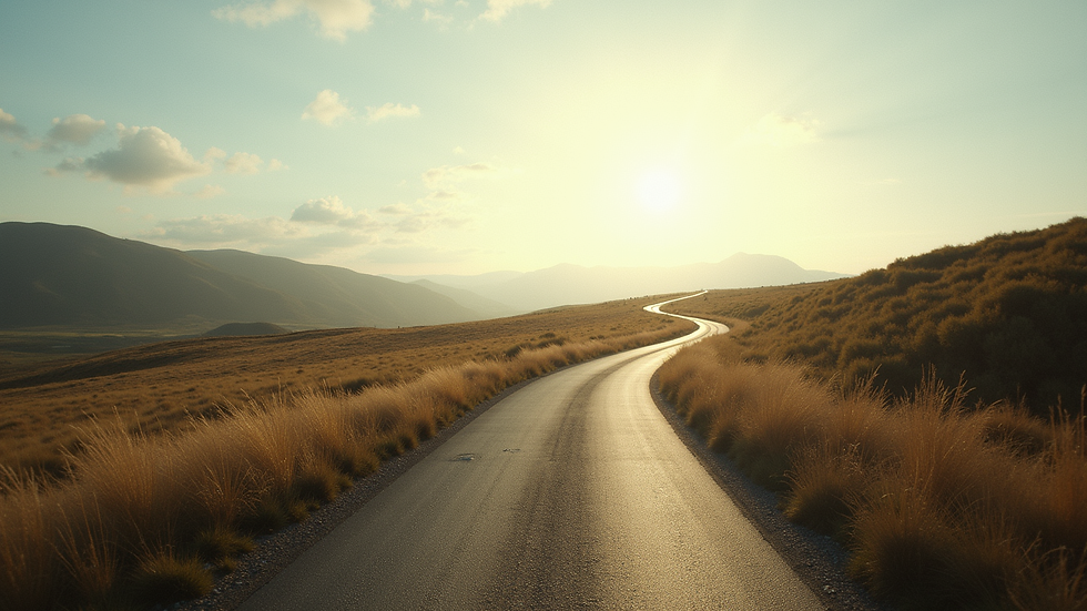 Eye-level view of a serene landscape with a winding path
