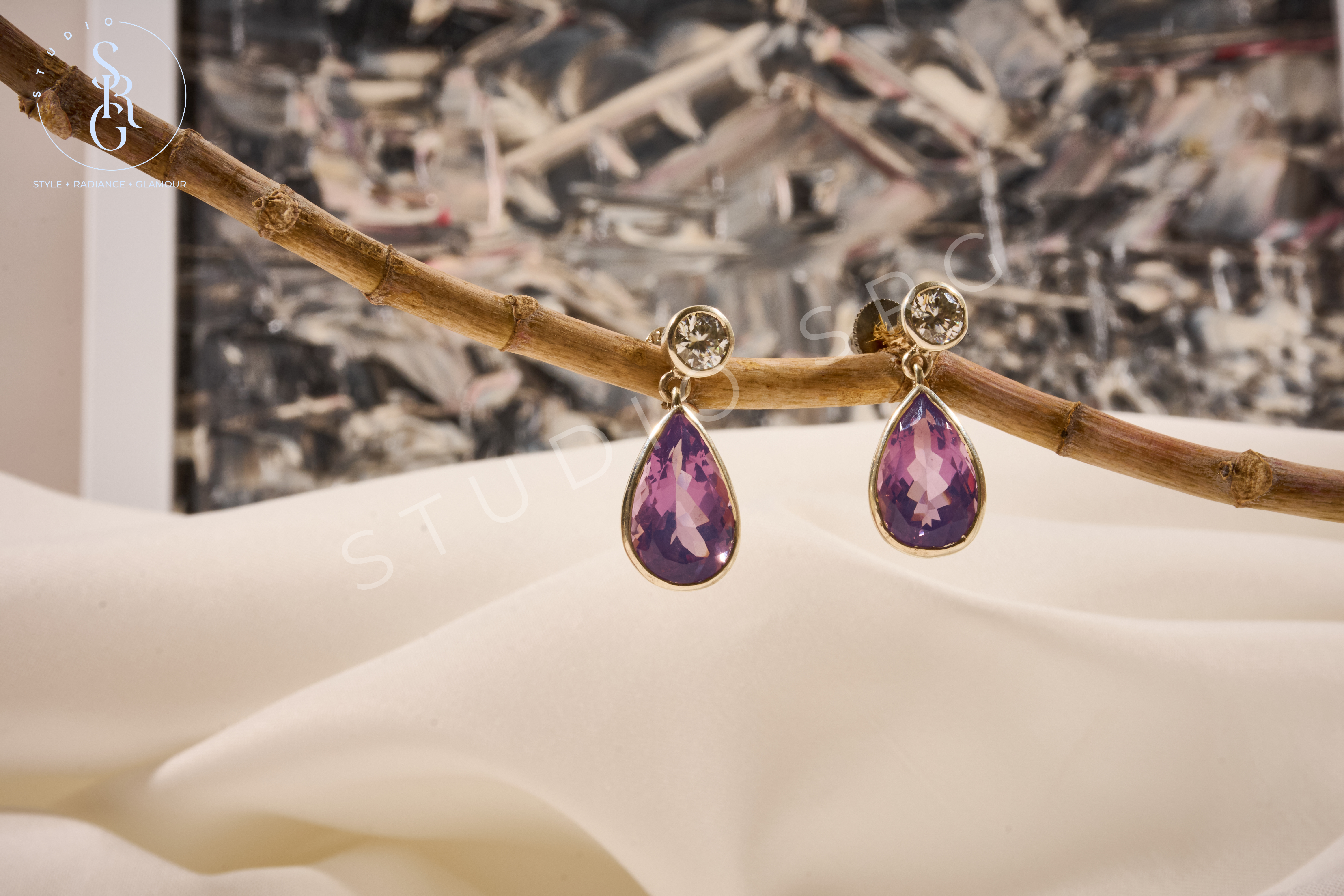 Crystal Top & Amethyst Drop Earrings