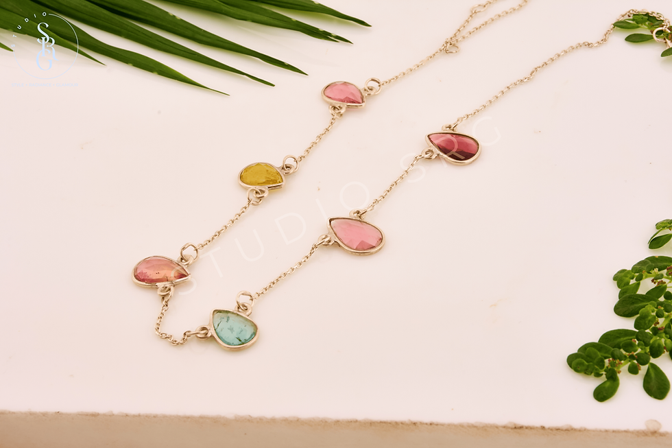 Thumbnail: Silver Station Chain | Drop-Shaped Tourmaline, Aquamarine & Citrine