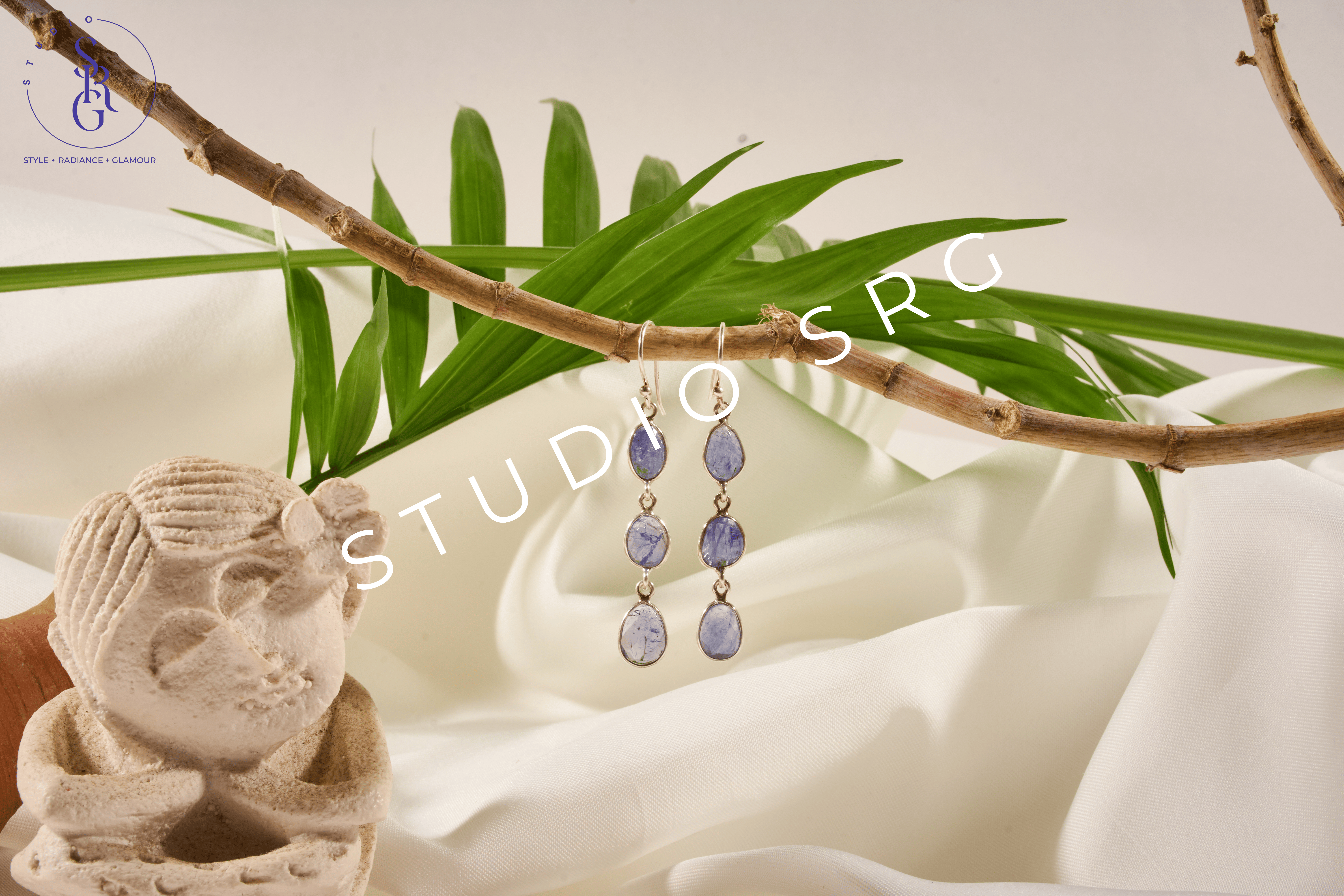 Raw Iolite Oval-Cut Earrings