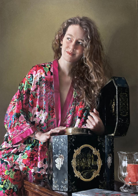 Portrait au pastel sec de Véronique du Boisrouvray