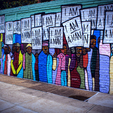 decorative wall of people