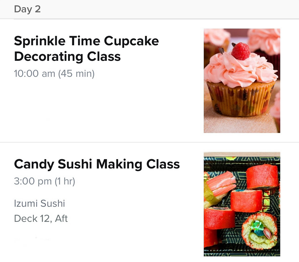 Cupcake Decorating Class and Candy Sushi Making Class Royal Caribbean