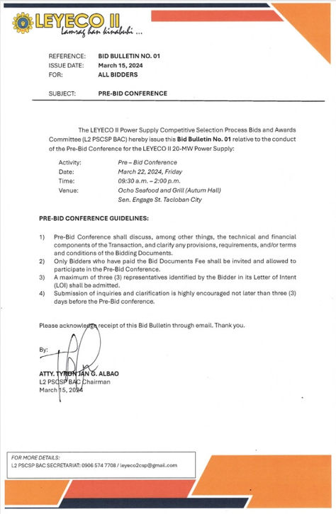 PRE-BID CONFERENCE : L2 PSCSP BAC ( Bid Bulletin No.1)