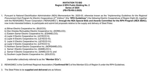 INVITATION TO BIDRegion 8 RPH Public Bidding No.2 Series of 2025 (PB-ITB-R8-2-2025)