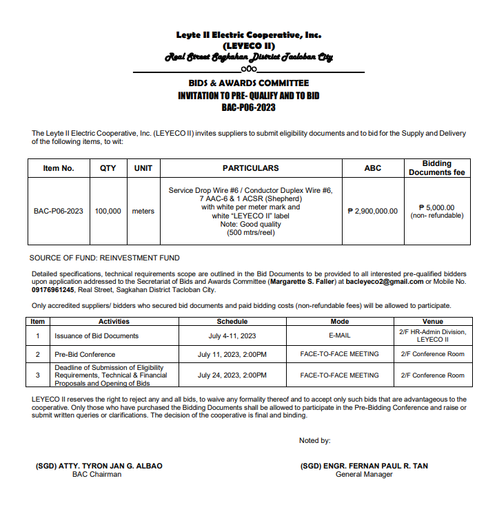 INVITATION TO PRE- QUALIFY AND TO BID BAC-P06-2023