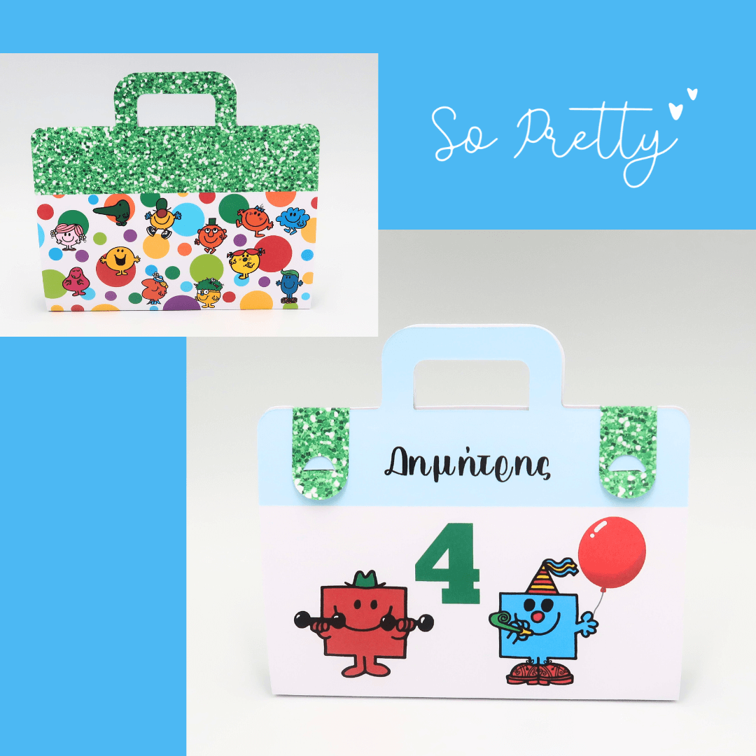 Βαλιτσάκι Mr Men Μικροί Κύριοι με δωράκια σε παιδικό πάρτι.