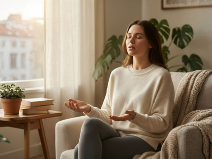 A peaceful moment showing emotional balance and calm reflection, representing relief from anxiety.