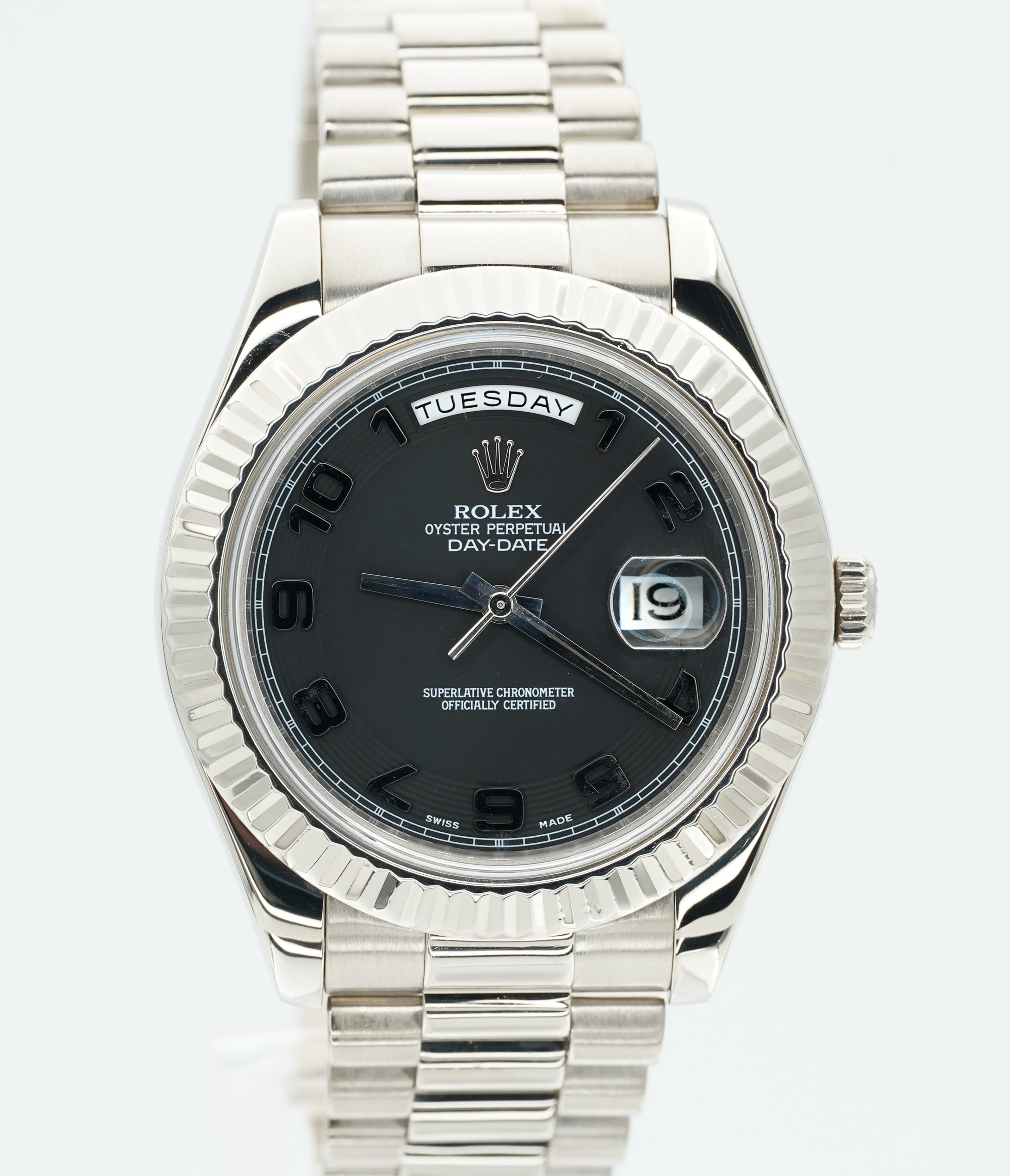 Rolex Day Date II 218239 18k White Gold Black Arabic Dial 41mm!