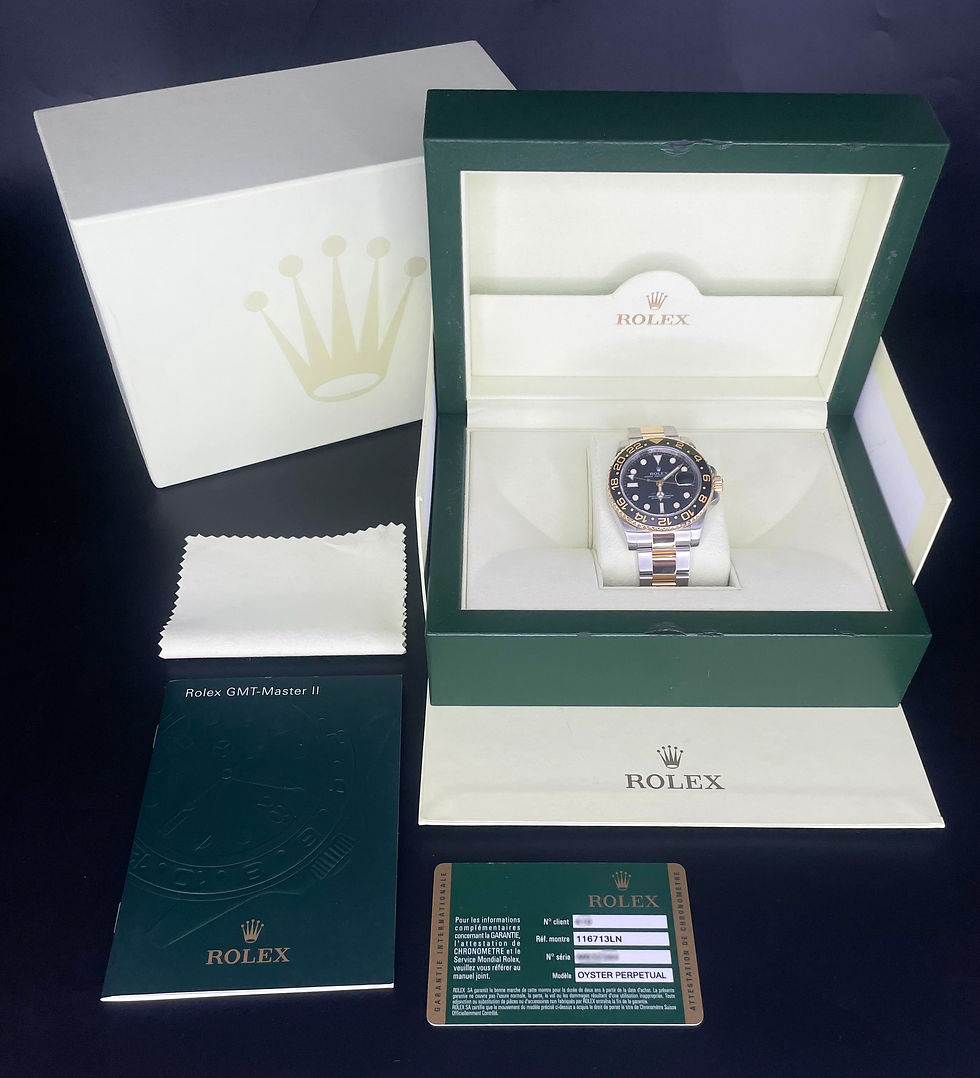 Thumbnail: Rolex GMT Master II 116713 Ceramic Bezel Black Dial 18K Gold and SS BOX/PAPERS!