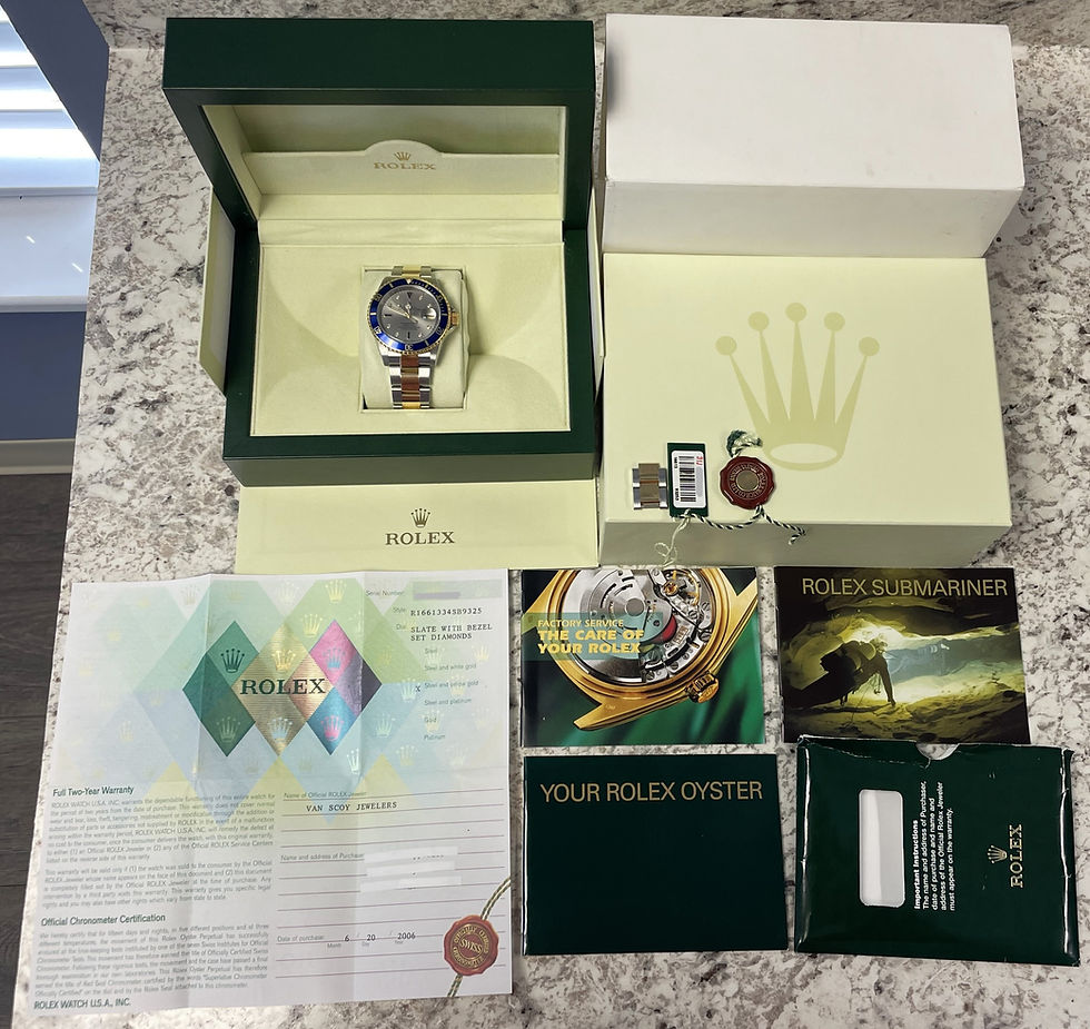 Thumbnail: 2006 Rolex Submariner 16613 Slate Serti Dial 18K Yellow Gold and SS BOXES/PAPERS