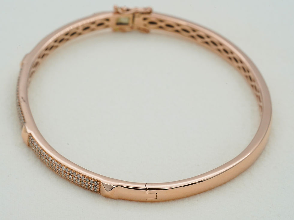 Thumbnail: 14K Rose Gold Curved Oval Bracelet Diamonds 6.75” 12 grams
