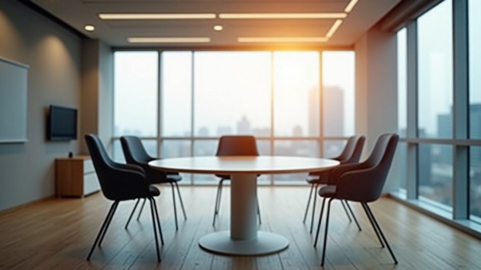 Eye-level view of a modern office meeting room with a round table and chairs
