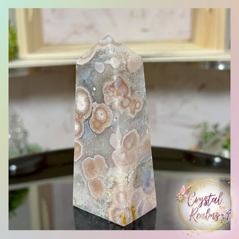 Miniatura: Pink Amethyst & Blue Agate Crystalline Quartz Tower