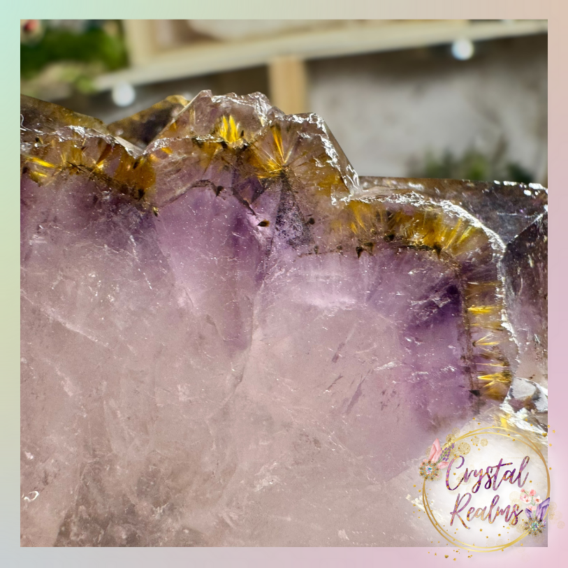 Μικρογραφία: AA Purple Amethyst with Golden Rutile Cacoxenite & Calcite freeform Tower