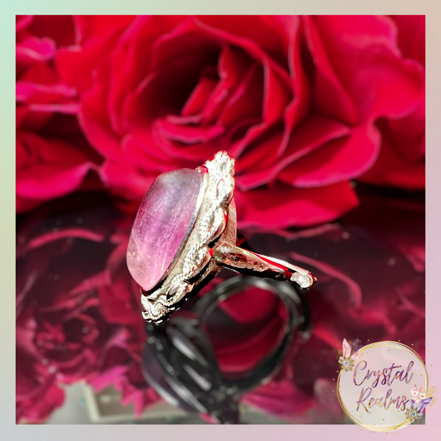 Thumbnail: Antique Style Silver with Rainbow Fluorite Crystal Ring