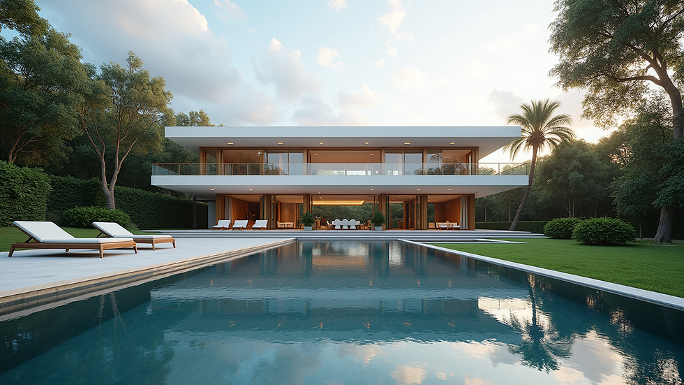 Eye-level view of luxury mansion with modern architecture