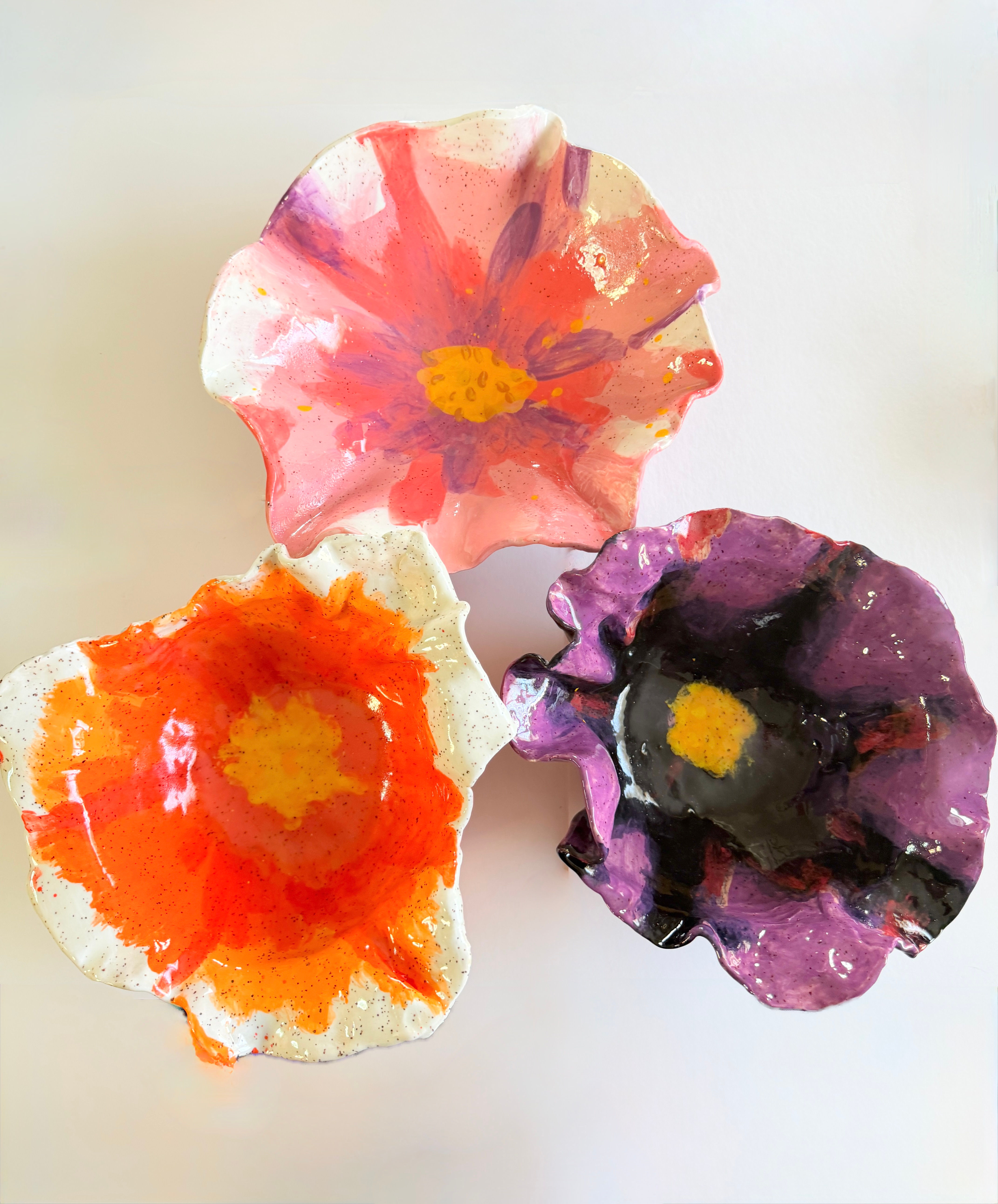 Hand Painted Stoneware Floral Bowls