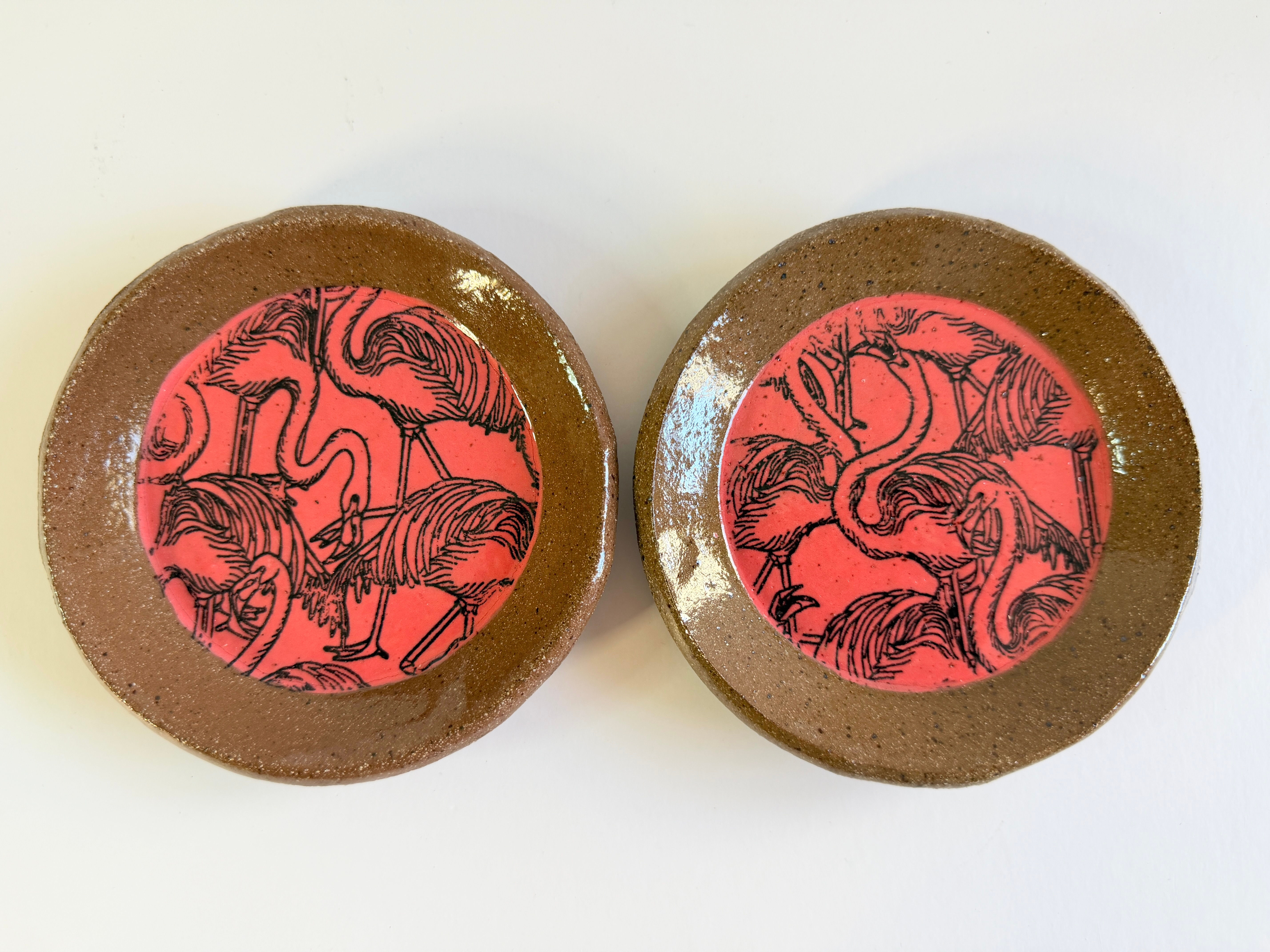 Stoneware Trinket Dish- Flamingos