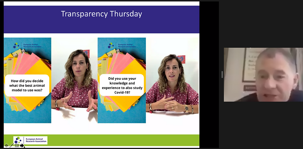 Kirk Leech on video call, presenting a slide with screenshot images of the #TransparencyThursday instagram feature w