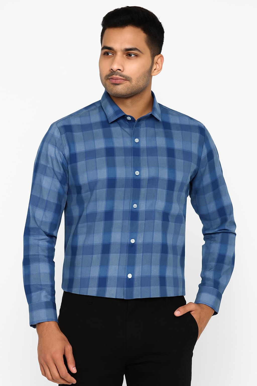 Men's Blue Checked Formal Shirt – Slim Fit