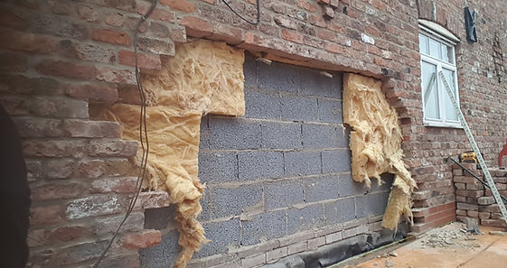 The result of impact damage to the side of a house being rebuilt by Abbeydale Builders Bridlington