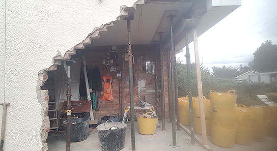 A garage ready to be rebuilt by Abbeydale Builders after suffering impact damage from a vehicle