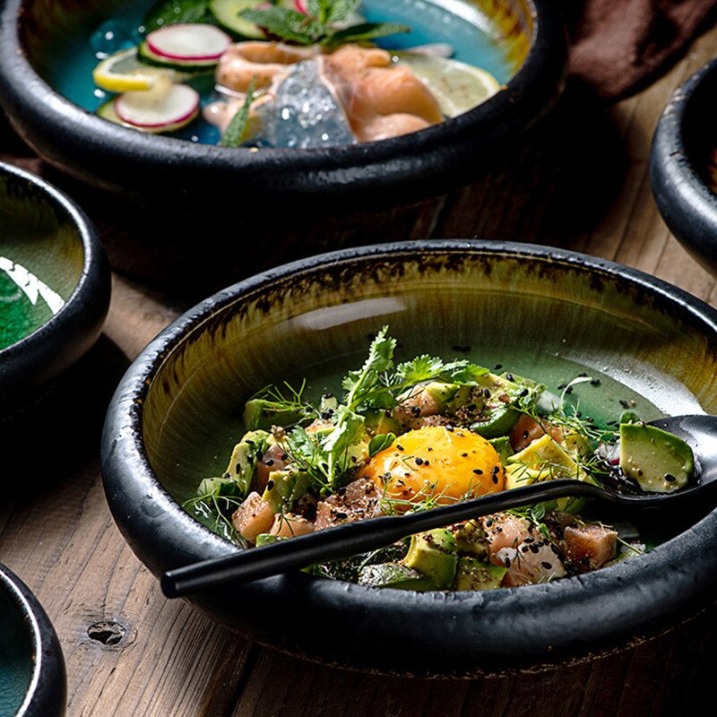 Thumbnail: KINGLANG Creative Kiln Ice Split Glaze Ceramic Plate - Japanese Sushi Sashimi