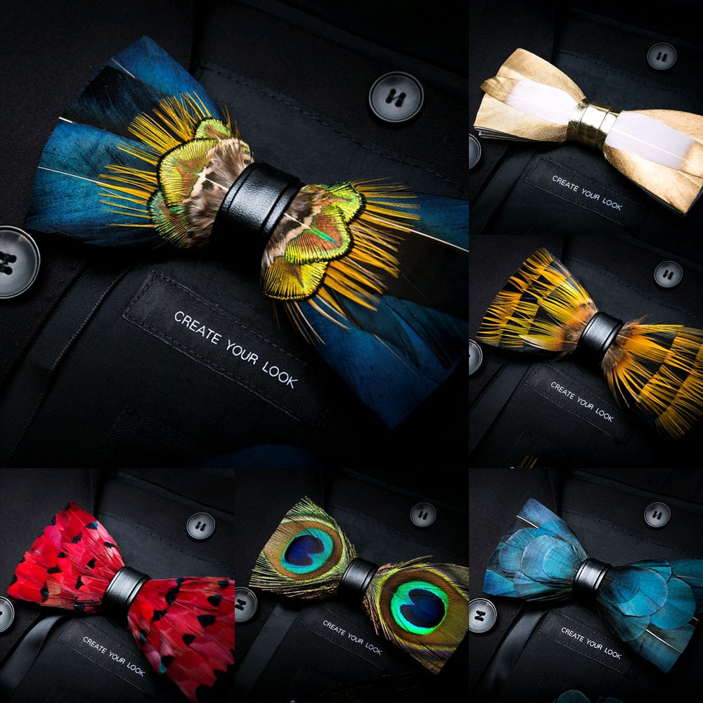 Exquisite Hand Made Feather Bowtie Gift Box Set