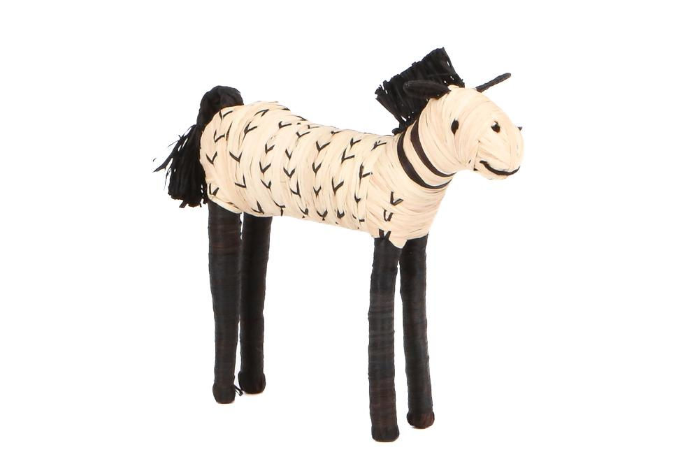 Black & Natural Raffia Horse Shelf Decor
