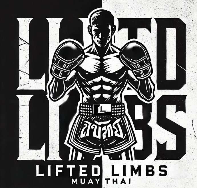 DALL·E 2025-02-13 01.26.33 - A black and white logo featuring a Muay Thai fighter holding