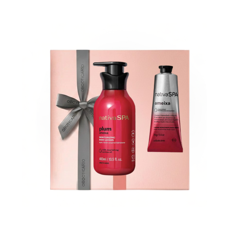 Nativa SPA Plum Kit with lotion and hand cream gift box.