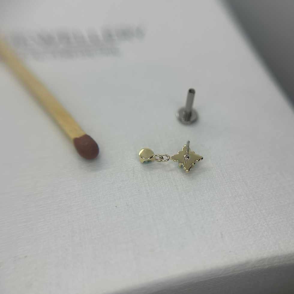 Thumbnail: Anatometal Zia with Prong Dangle Blue Opal & Swiss Blue Topaz 18kt Yellow Gold
