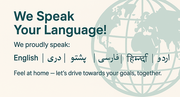 Languages we speak, Pashto, Dari, Hindi, Farsi, English, Urdo