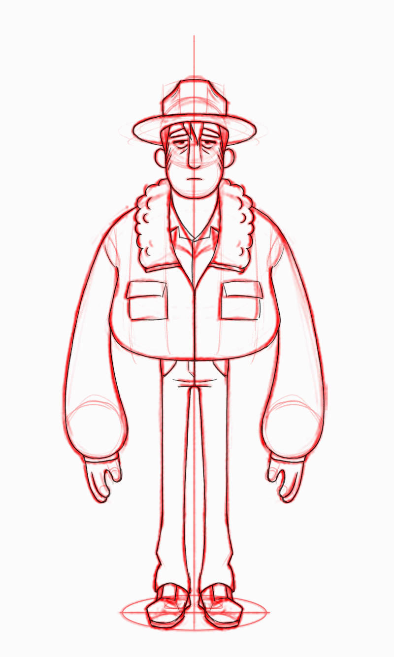 Character design of a park ranger named Duck from the podcast The Adventure Zone spinning in place to show all angles.