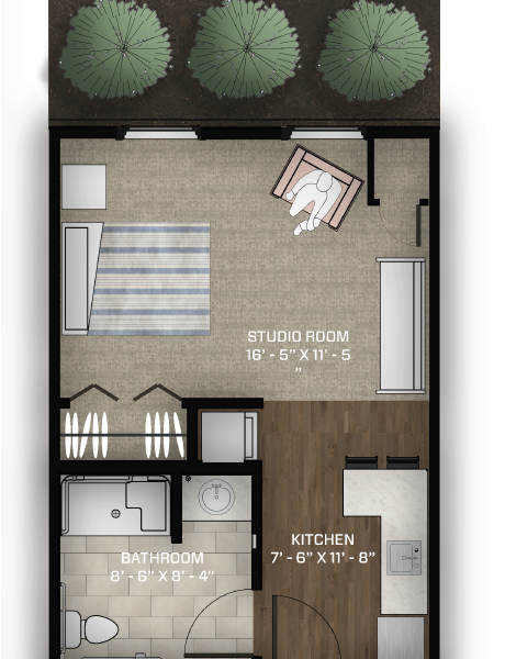 Floor plan for a private studio suite
