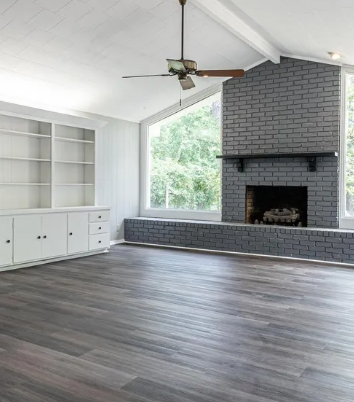 large living room with new floors and beautiful view