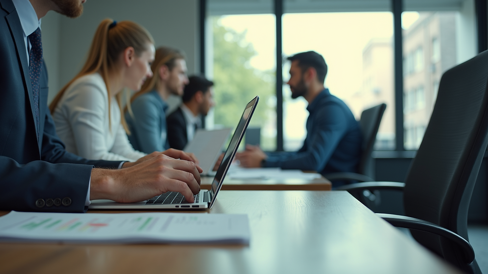 Eye-level view of a busy office workspace
