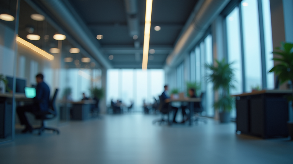 Eye-level view of a modern office space with AI technology setup