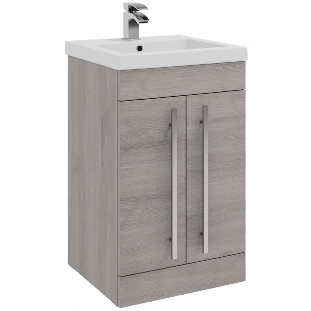 Purity 500mm Floor Standing 2 Door Unit & Mid Depth Basin Silver Oak
