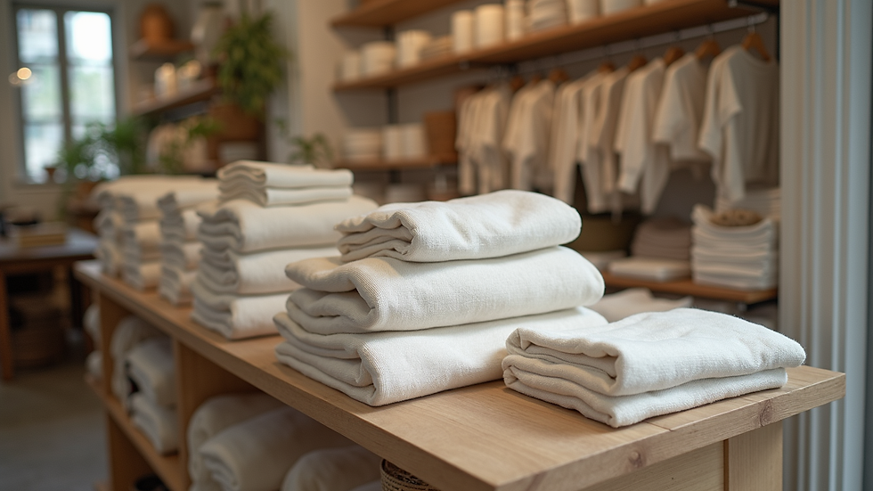 Eye-level view of Irish linen products displayed in a shop