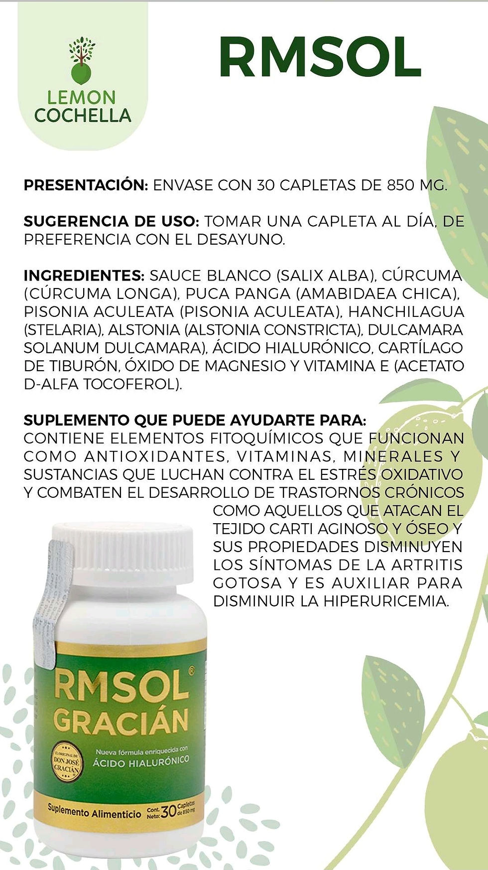 Miniatura: 1 frasco Rmsol Gracian con ácido hialurónico - 30 tabletas