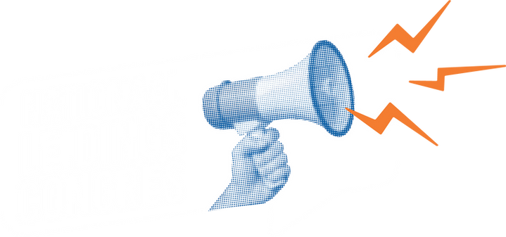 de tekst: "nationaal leidingscongres" en een megafoon