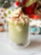 MATCHA WHITE HOT CHOCOLATE with marshmallows on top